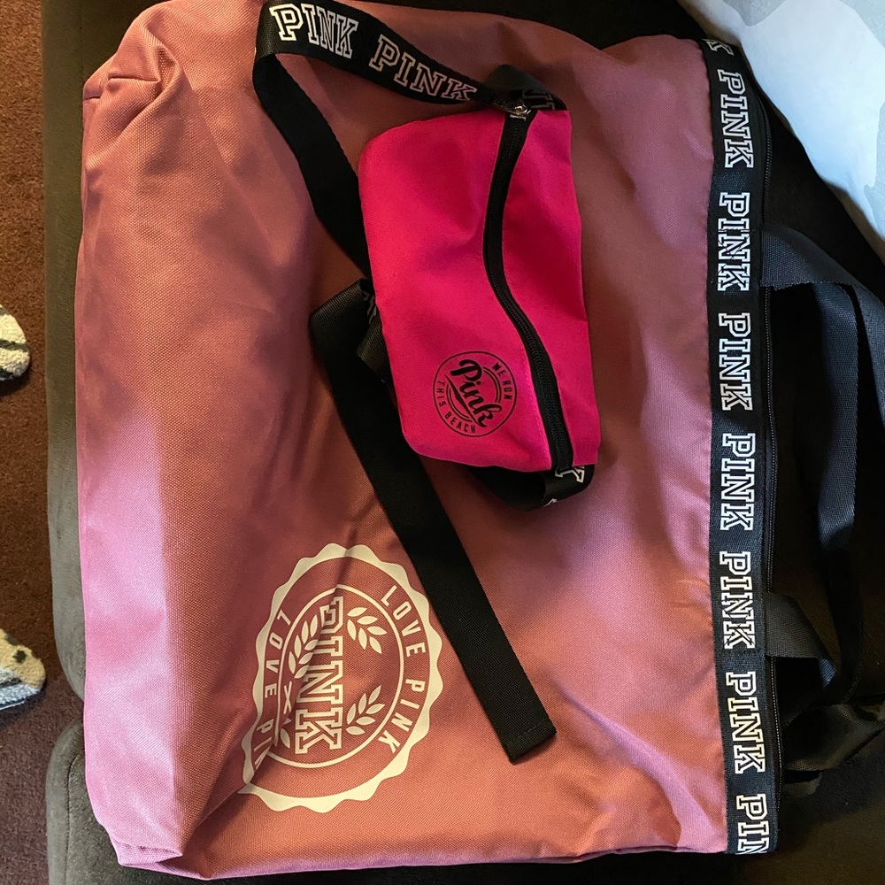 Pink travel bag & hot Pink fanny bag